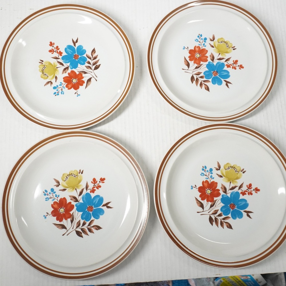 VTG Colonial Stoneware Priscilla Salad Plates 7.5" Set 4 Floral Japan MCM Retro